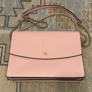 Tory Burch large pink saffiano leather shoulder bag